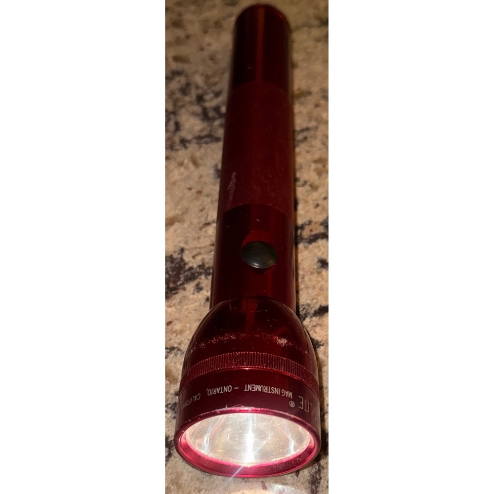 Vintage Maglite D Cell Flashlight Red Anodized Made in USA 12.5 inch WORKS